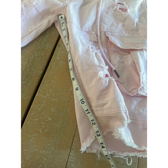 Smoke rise 12" SLIM disstressed rip and repaired twill shirts BRUSHED PINK Sz 38 - Picture 9 of 10
